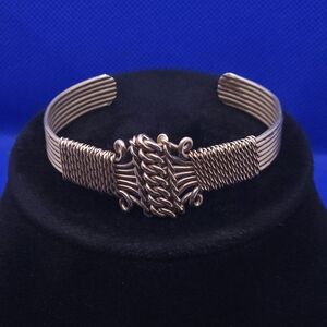 Vintage Wire Wrap Woven Knot Cuff Bracelet Ornate Silver Tone Metal Unique Retro